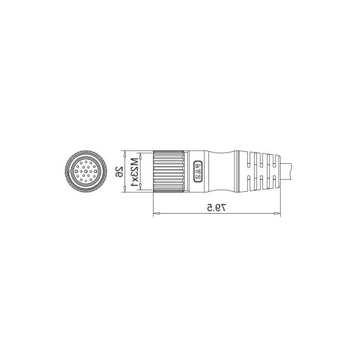 M23 19Pin, straight female, single-end precast PUR flexible cable, black sheath, 68CB11-XXX 